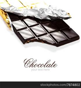 Closeup of Dark Chocolate over white