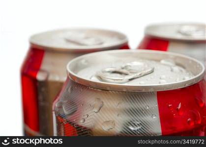 Closeup of Drinking Cans on White Background - Shallow Depth of Field