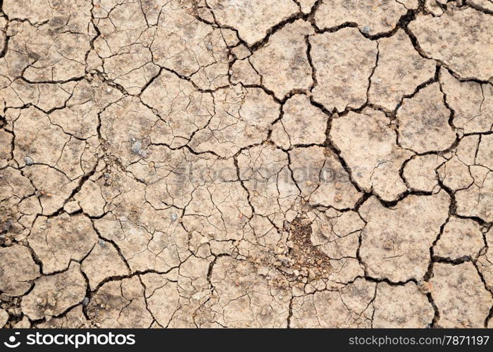 closeup of dry soil and gravel , agriculture and environment concept