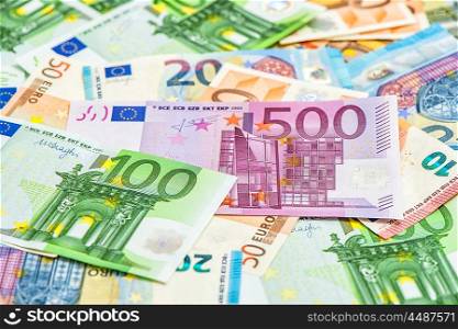 Closeup of euro banknotes. Money background. European currency