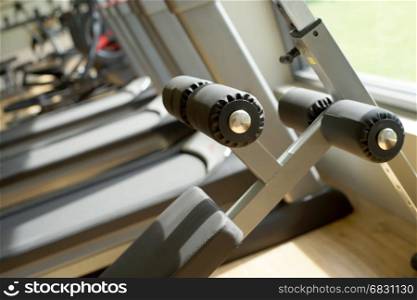 closeup of exercise equipment in fitness gym