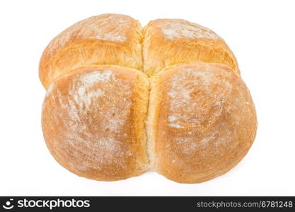 Closeup of Four Buns Bread over white background, Horizontal shot, Shallow focus