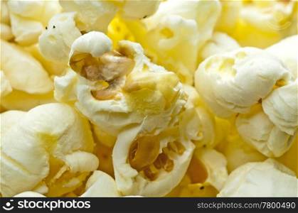 closeup of fresh made popcorn . popcorn