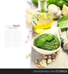 closeup of freshly made pesto (with easy removable sample text)