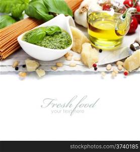 closeup of freshly made pesto (with easy removable sample text)