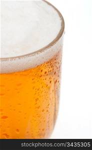 Closeup of Glass of Draught Beer on White Background - Shallow Depth of Field