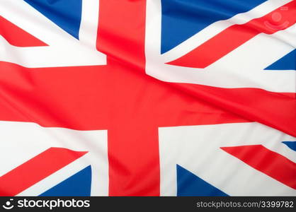 Closeup of Glossy Flag of Great Britain - UK Flag Drapery