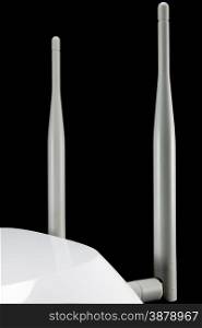 closeup of gray router&rsquo;s antennas on black background