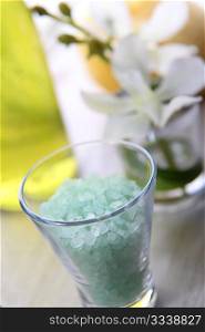 Closeup of green bath salt