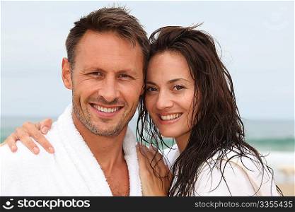 Closeup of happy couple in spa treatment