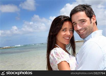 Closeup of happy couple on honeymoon travel