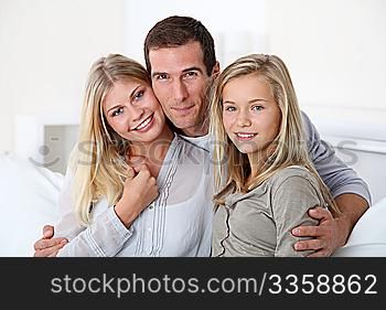 Closeup of happy family at home