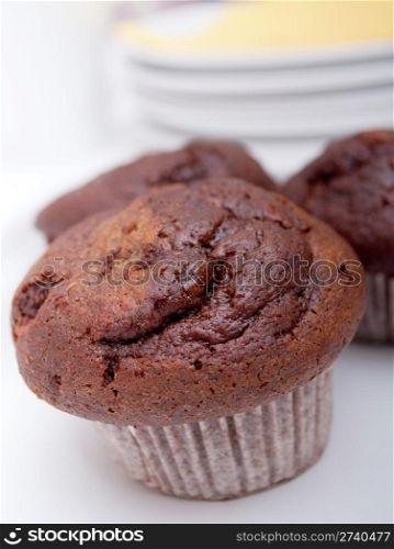 Closeup of Homemade Chocolate Muffins on Table