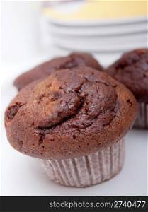 Closeup of Homemade Chocolate Muffins on Table