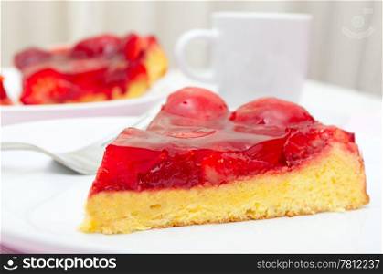Closeup of Homemade Strawberry Cake with Jel