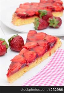 Closeup of Homemade Strawberry Cake with Jelly - Shallow Depth of Field