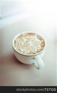closeup of latte art coffee