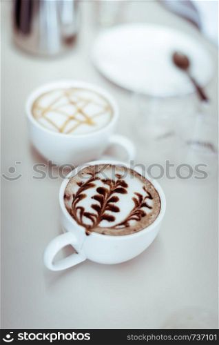 closeup of latte art coffee