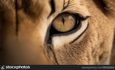 Closeup of lion eye. Macro of animal eye. Generative AI.. Closeup of lion eye. Macro of animal eye. Generative AI