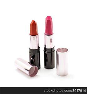 closeup of lipstick isolated on white background