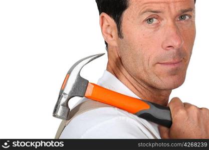 Closeup of man with hammer
