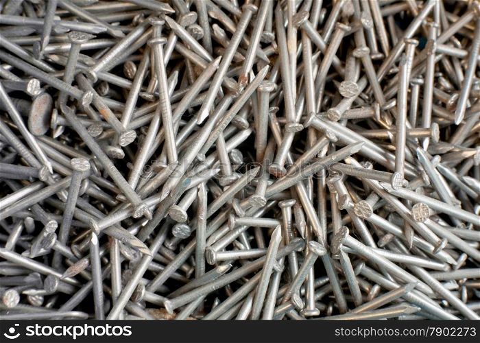 closeup of many iron nails together