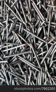 closeup of many iron nails together