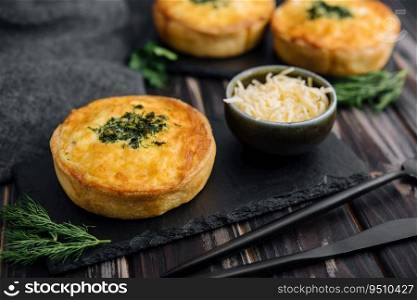 Closeup of mini quiches with dill