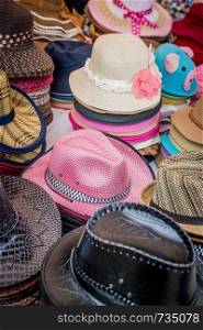Closeup of mixed hat in shop store
