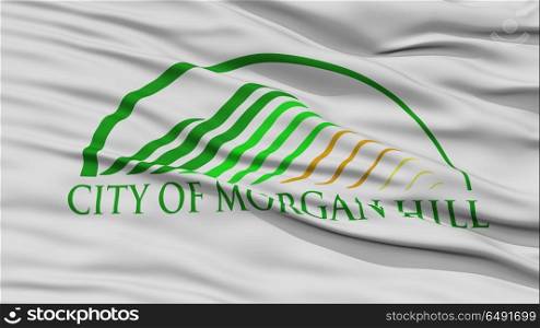 Closeup of Morgan Hill City Flag, Waving in the Wind, California State, United States of America