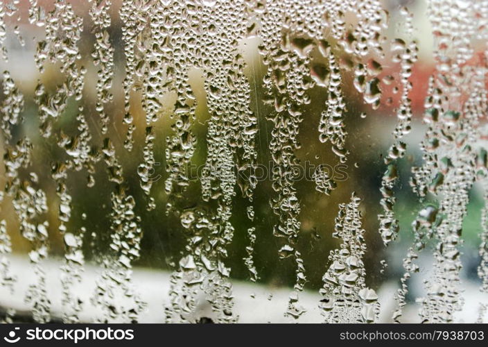 closeup of natural water drop on glass background