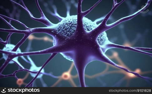 Closeup of neuron cells in the brain. Neurons connected with a net to form a mind. Generative AI.. Closeup of neuron cells in the brain. Neurons connected with a net to form a mind. Generative AI