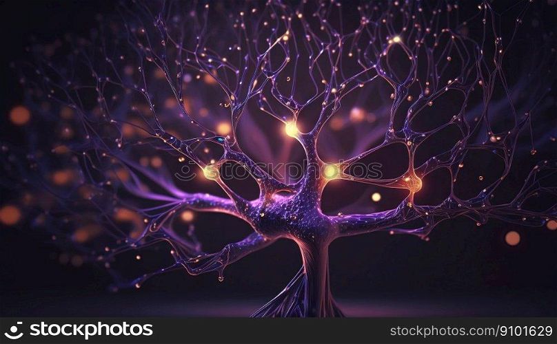 Closeup of neuron cells in the brain. Neurons connected with a net to form a mind. Generative AI.. Closeup of neuron cells in the brain. Neurons connected with a net to form a mind. Generative AI