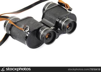 Closeup of old black binoculars isolated on white