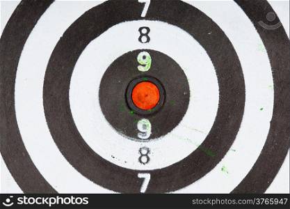 Closeup of old dirty black and white target as sport background. Skeet trap shooting.