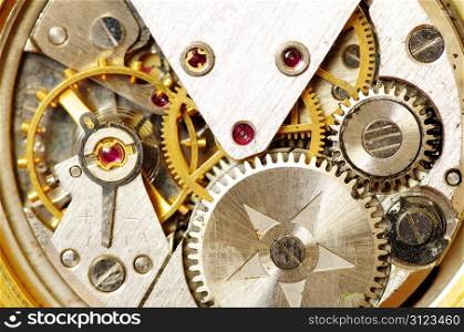 Closeup of old metal clock mechanism