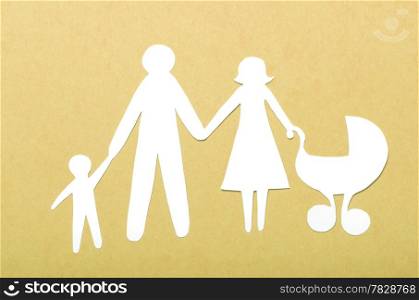 Closeup of paper family on green background