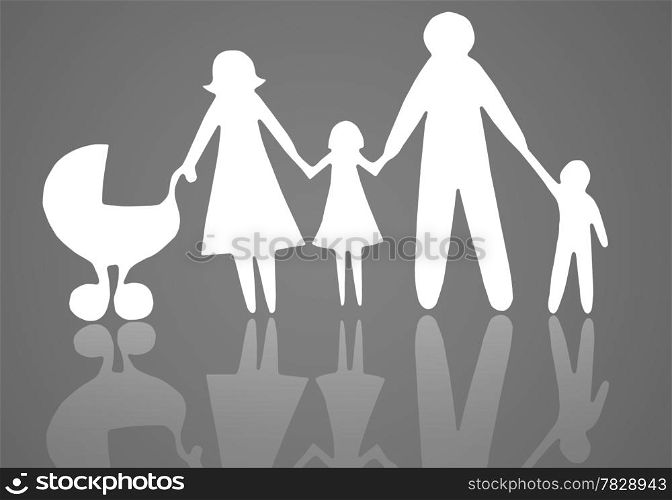 Closeup of paper family on grey background
