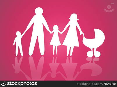 Closeup of paper family on pink background