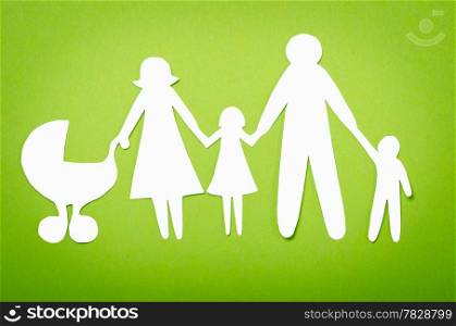 Closeup of paper family on white background