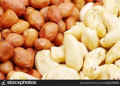 closeup of peanut and cashew