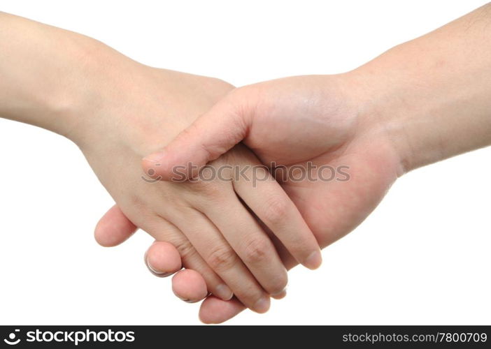Closeup of people shaking hands on white