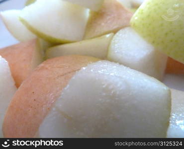 closeup of pieces of chopped pear