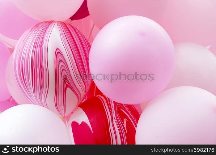 Closeup of pink balloons. Abstract background. Celebration party and decoration backdrop.