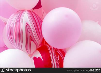 Closeup of pink balloons. Abstract background. Celebration party and decoration backdrop.