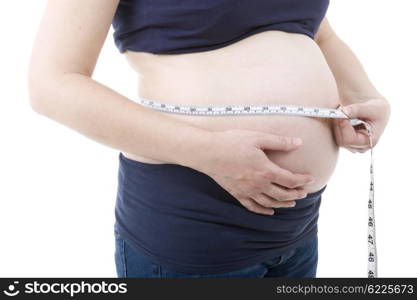 Closeup of pregnant woman at white background