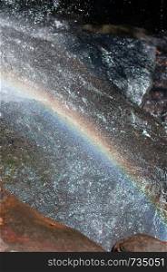 Closeup of rainbow on waterfall