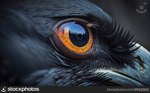 Closeup of raven eye. Macro of bird eye. Generative AI.. Closeup of raven eye. Macro of bird eye. Generative AI