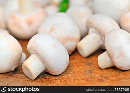 closeup of raw flat mushrooms