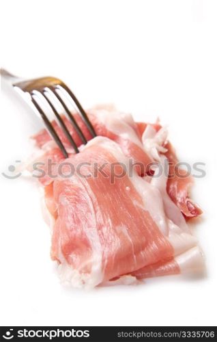 Closeup of raw ham sliced